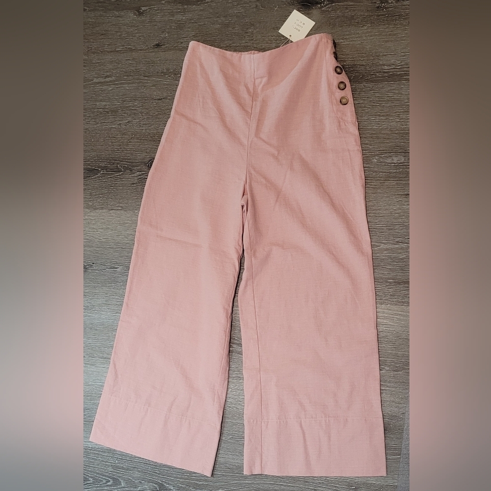 Good Luck Gem Light Pink Linen Wide Leg Pull On Pants New
